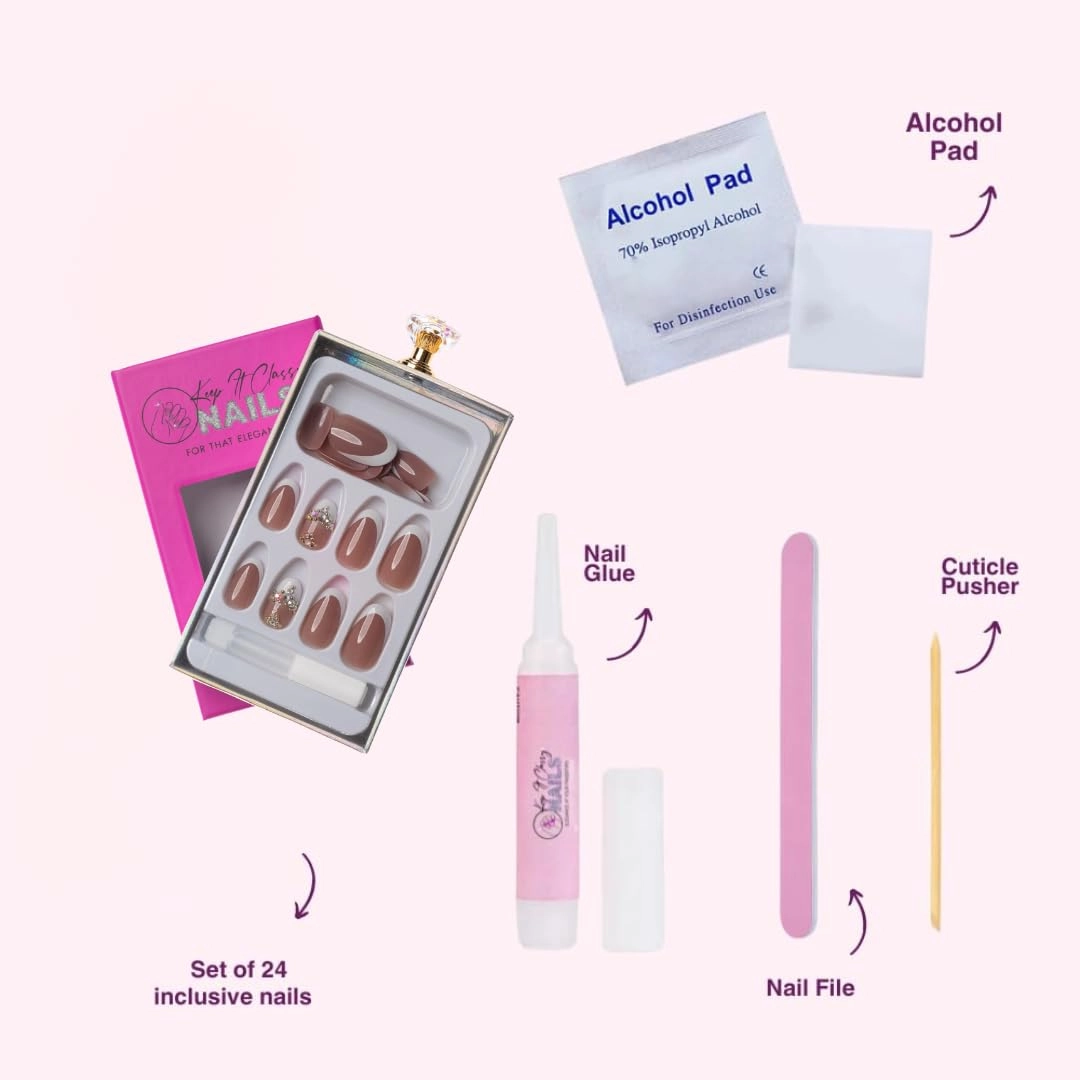 Keep It Classy Press-On Nails Kit by Monyetta Shaw || Snow White, Squared Oval Short || Reusable, Vegan, Non-Toxic, Easy Application || One 24 Nail Kit