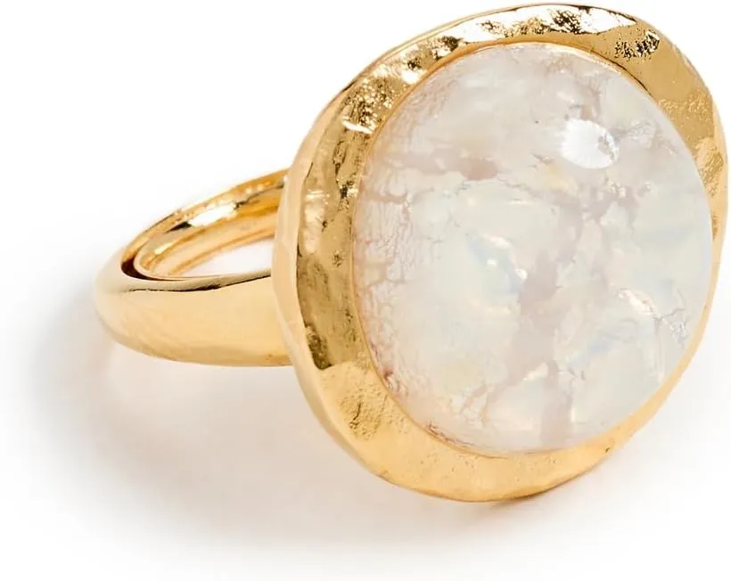 Kenneth Jay Lane Women's Gold Button White Opal Adjustable Ring