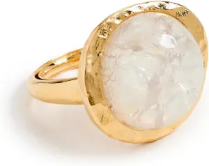 Kenneth Jay Lane Women's Gold Button White Opal Adjustable Ring