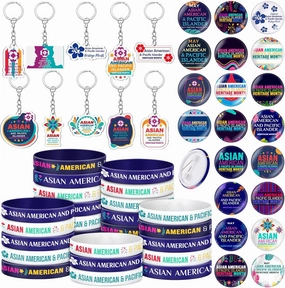 Kenning 300 Pcs Asian American and Pacific Islander Heritage Month Giveaways Acrylic Keychain Silicone Bracelet Buttons Pin Gift Bulk Asian American and Pacific Islander Heritage Month Women Men