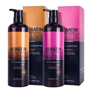 Keratin Shampoo & Conditioner Set, Salon-quality Treatments for Dry, Damaged, Curly, Frizzy, Straight or Color Treated Hair, Paraben and Silicone-Free for All Hair Types