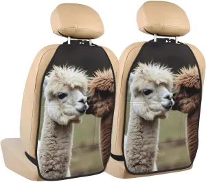 Kick Mat Back Seat Protector for Car 2 Pack Extra Large Car Back Seat Cover with 3 Storage Pockets Waterproof Seat Back Protector Funny Alpaca Backseat Car Organizer for Trucks SUV