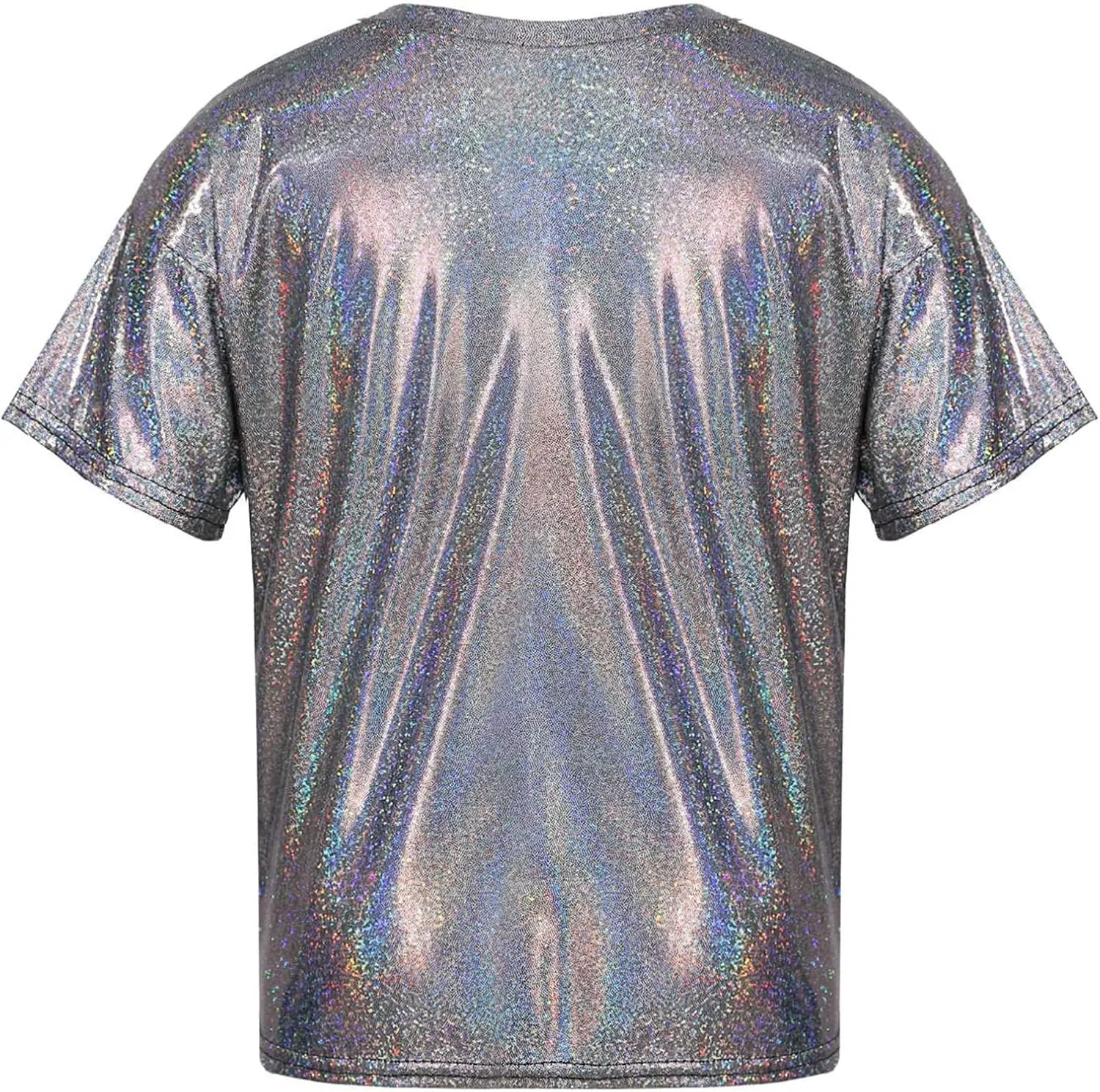 Kids Boys Girls Metallic Shiny T-Shirt Jazz Hip Hop Dance Tops Short Sleeves Loose T-Shirt for Performance Costume