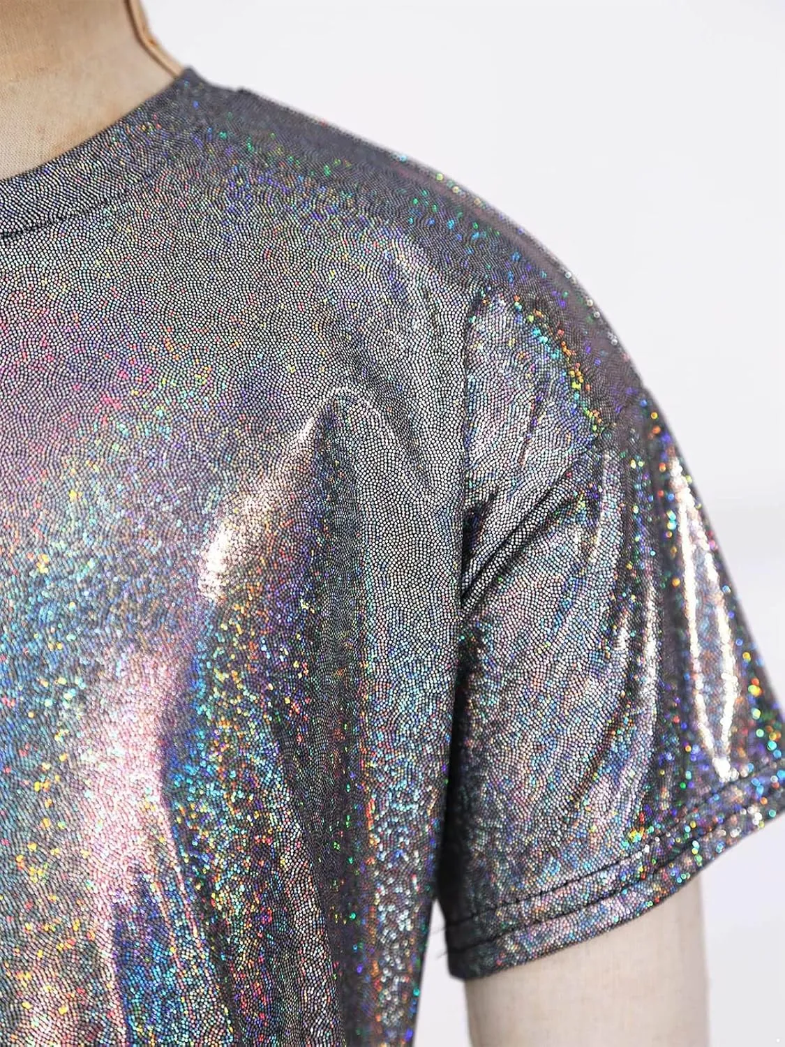 Kids Boys Girls Metallic Shiny T-Shirt Jazz Hip Hop Dance Tops Short Sleeves Loose T-Shirt for Performance Costume