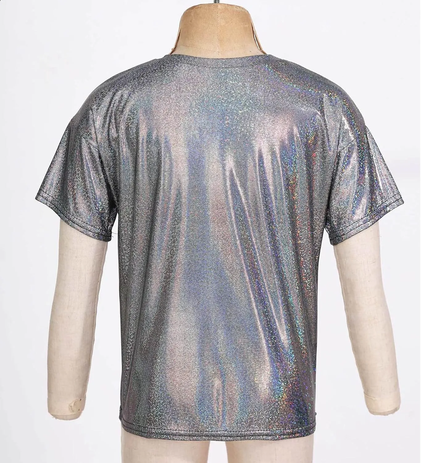Kids Boys Girls Metallic Shiny T-Shirt Jazz Hip Hop Dance Tops Short Sleeves Loose T-Shirt for Performance Costume