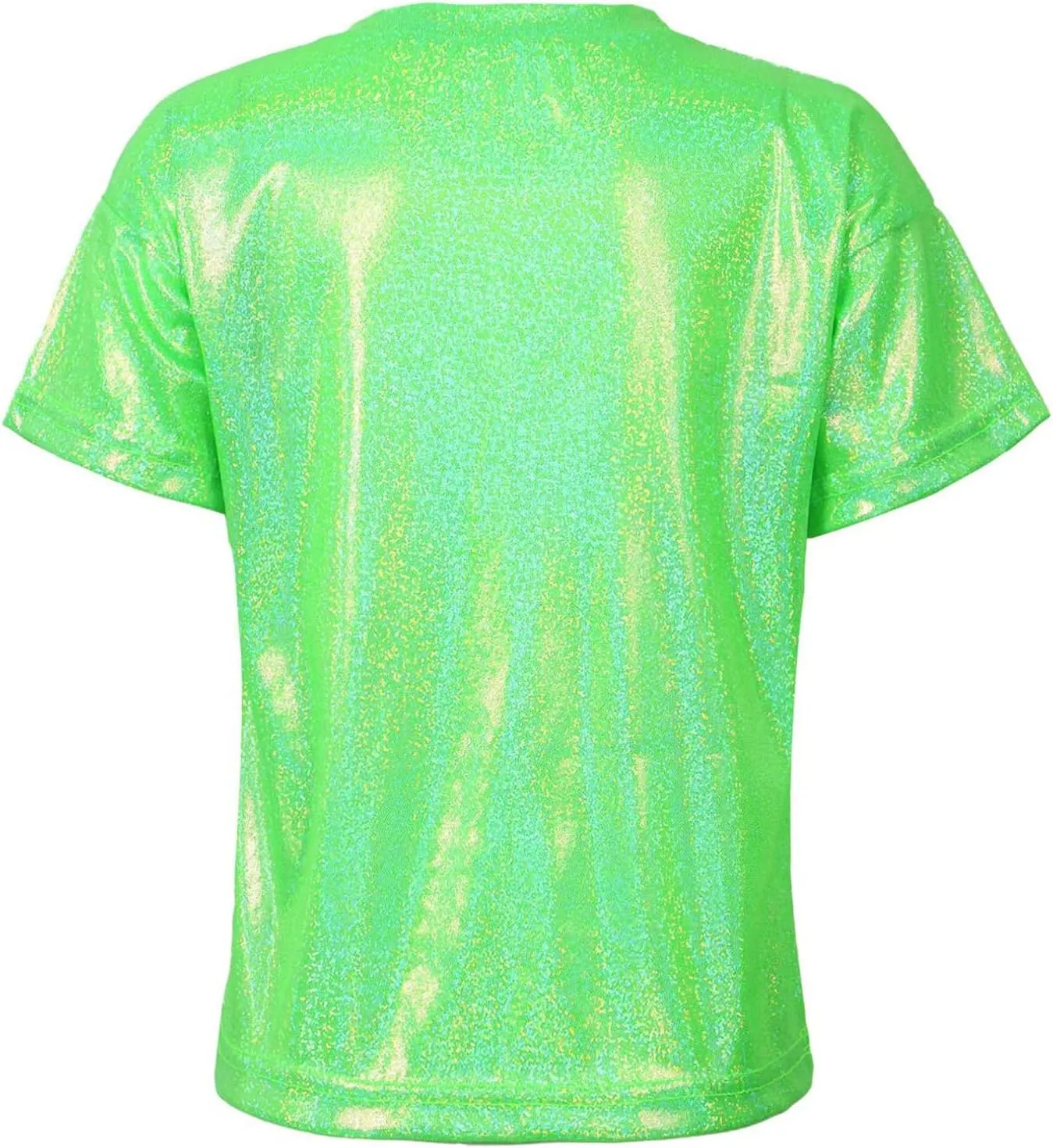 Kids Boys Girls Metallic Shiny T-Shirt Jazz Hip Hop Dance Tops Short Sleeves Loose T-Shirt for Performance Costume