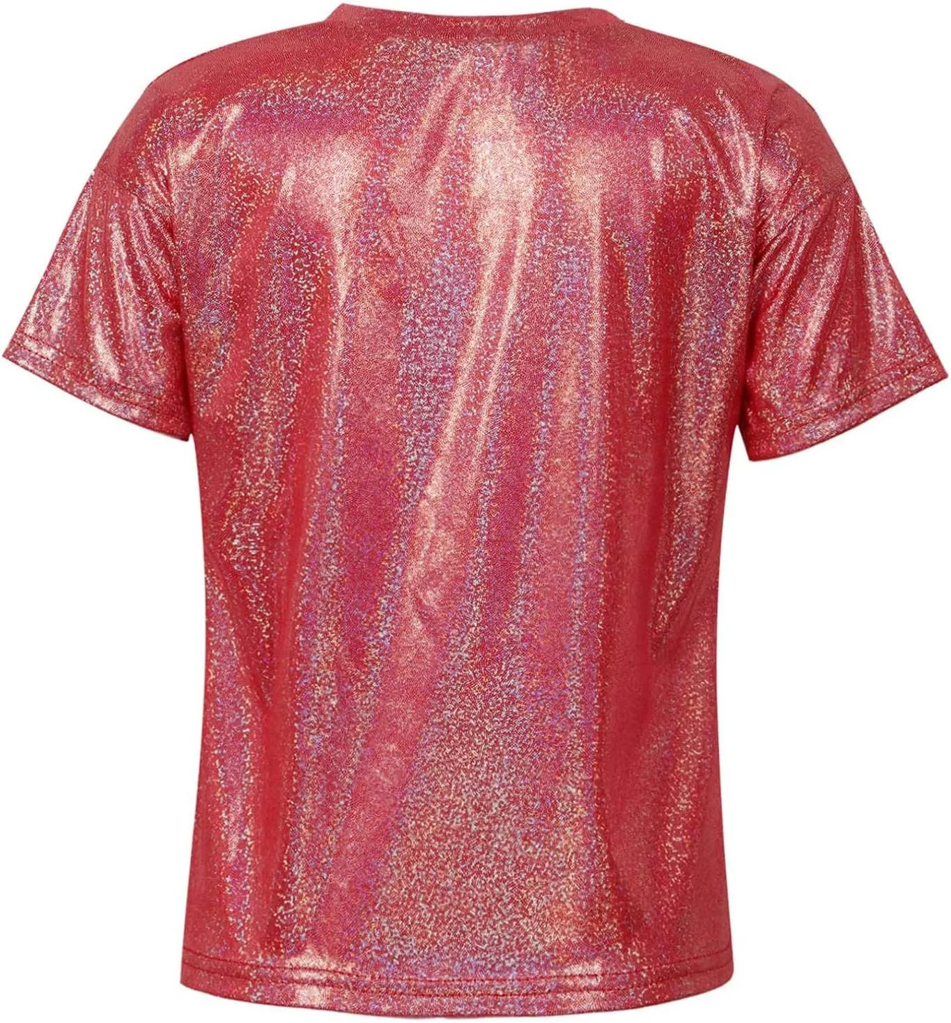 Kids Boys Girls Metallic Shiny T-Shirt Jazz Hip Hop Dance Tops Short Sleeves Loose T-Shirt for Performance Costume