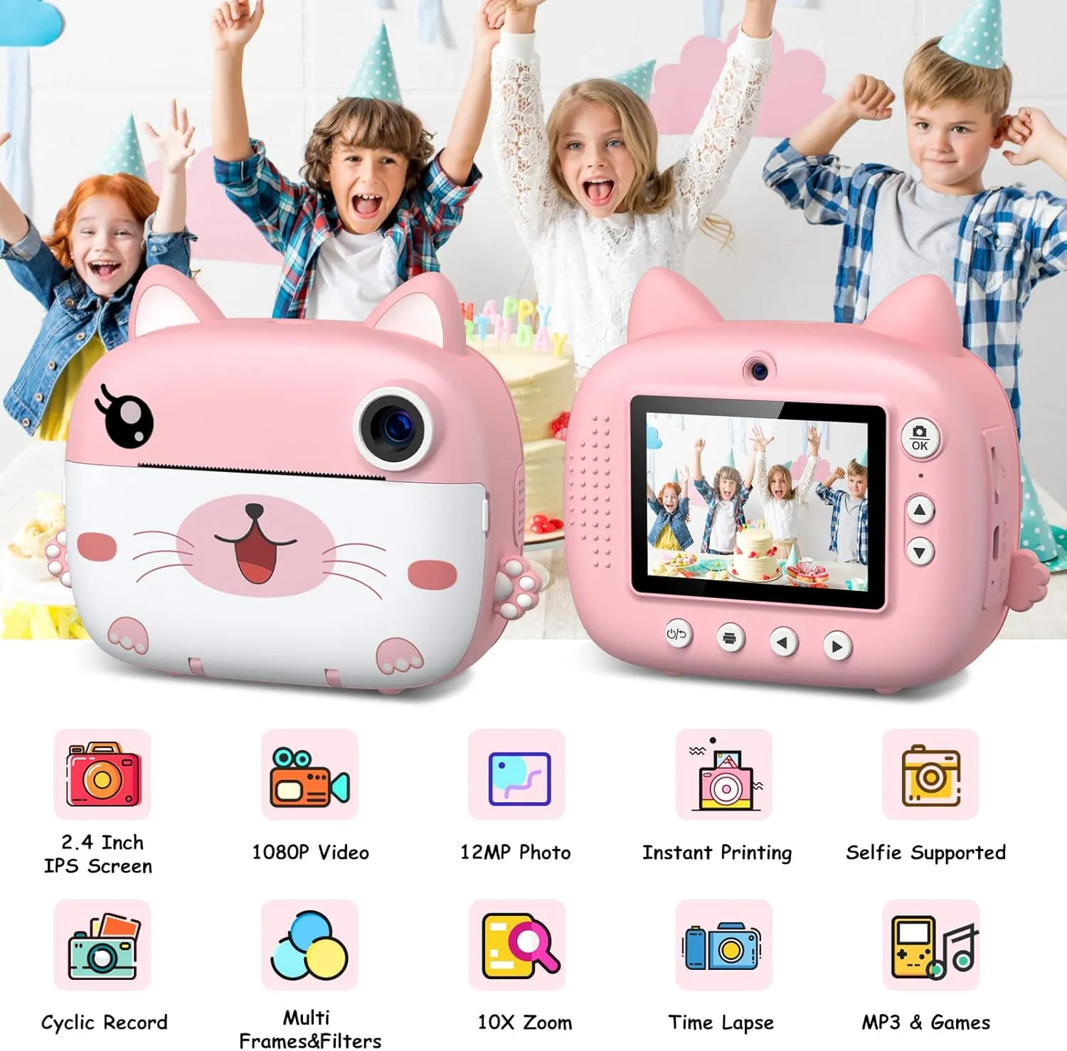 Kids Camera Instant Print, 3.0" HD Screen Kids Instant Cameras, Christmas Birthday Gifts for Girls Boys 3 4 5 6 7 8 9 10 Year Old, Portable Toddler Travel Toys with 32GB Card & 3 Rolls Printer Paper
