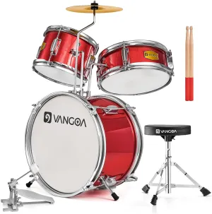 Kids Drum Set Vangoa 3-Piece Beginner, 14" Junior Drums Kit w/ Bass Tom Snare Drum, Adjustable Throne Cymbal Pedal & Drumsticks, Complete Starter Drumset Full Bundle for Children Boys Ages 3-12