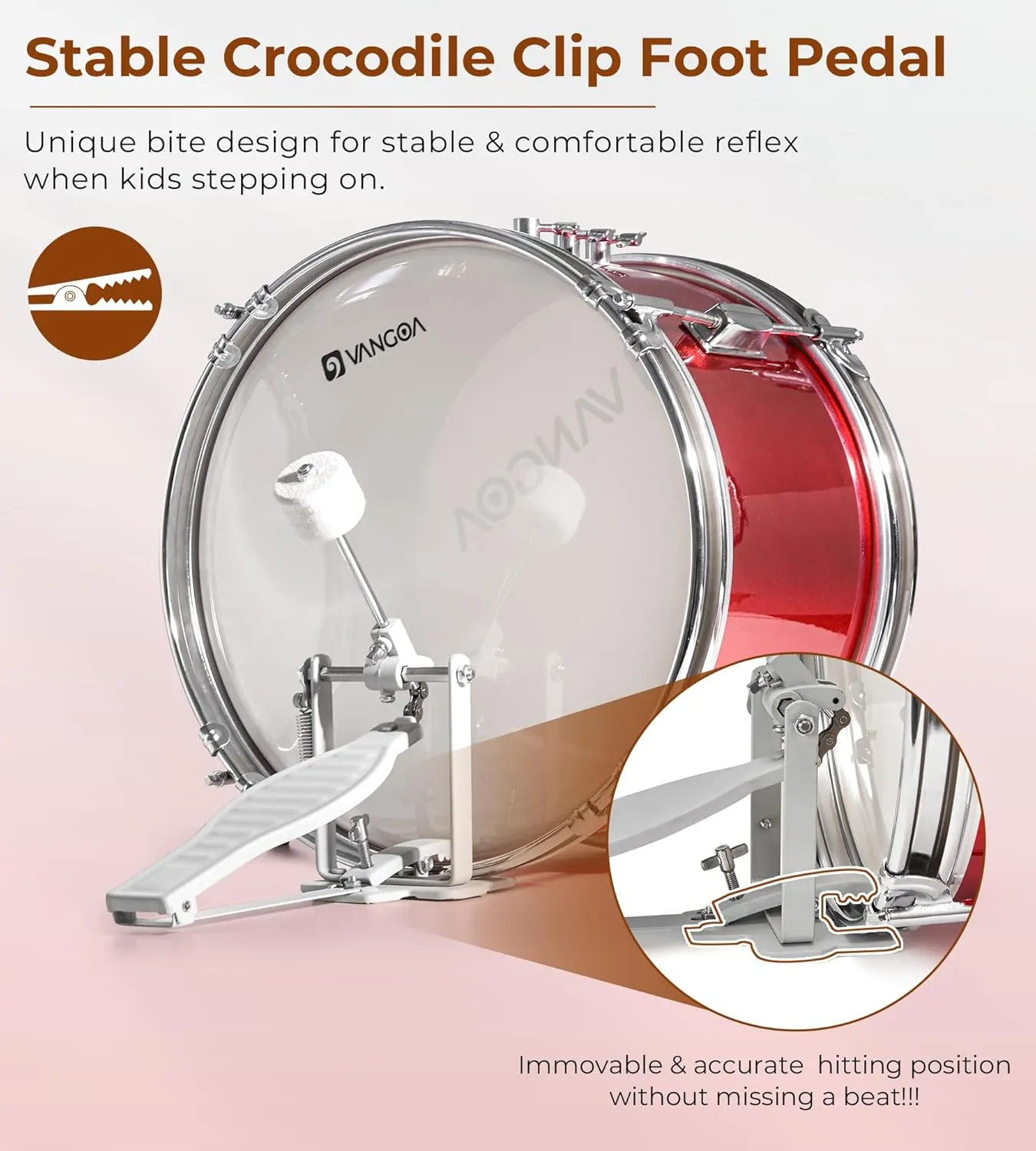 Kids Drum Set Vangoa 3-Piece Beginner, 14" Junior Drums Kit w/ Bass Tom Snare Drum, Adjustable Throne Cymbal Pedal & Drumsticks, Complete Starter Drumset Full Bundle for Children Boys Ages 3-12