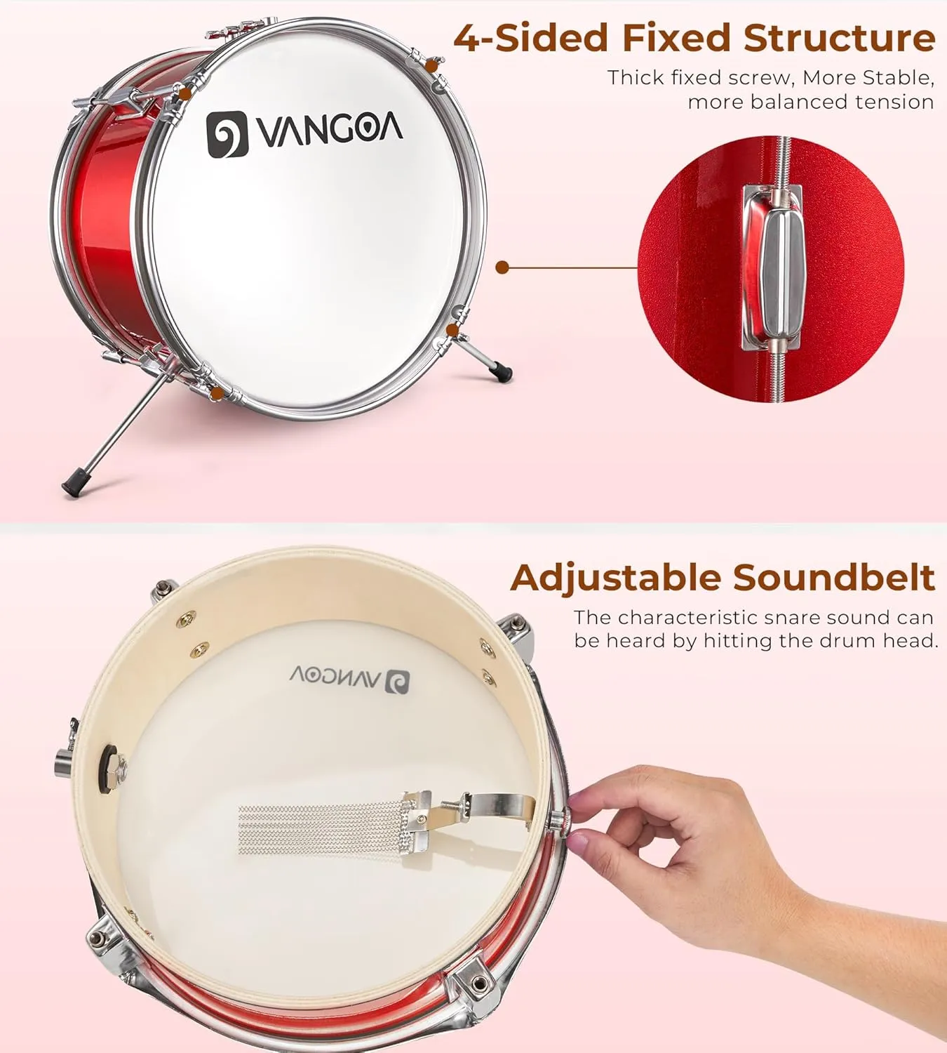 Kids Drum Set Vangoa 3-Piece Beginner, 14" Junior Drums Kit w/ Bass Tom Snare Drum, Adjustable Throne Cymbal Pedal & Drumsticks, Complete Starter Drumset Full Bundle for Children Boys Ages 3-12