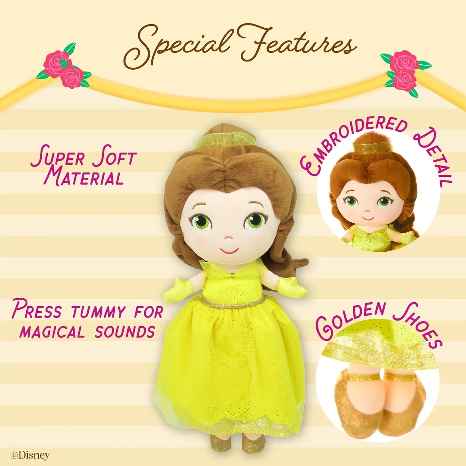 KIDS PREFERRED Disney Baby - Belle 12" Plush Doll with Musical Sounds - Beauty & The Beast Collectable Stuffed Animal for Babies, Toddlers and Kids
