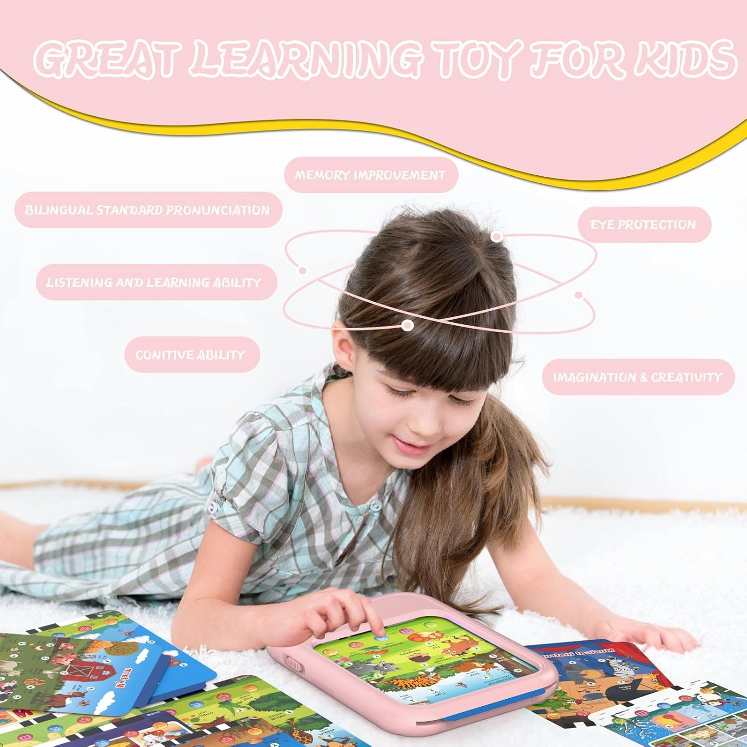 Kids Educational Learning Tablet Toy-Educational Tablet Toy to Interactive Learn Alphabets,Colors,Number,Foods,Jurassic Park,Animals,Learning Toys for Toddlers 2-6 Years Old,Gifts for Boys Girl