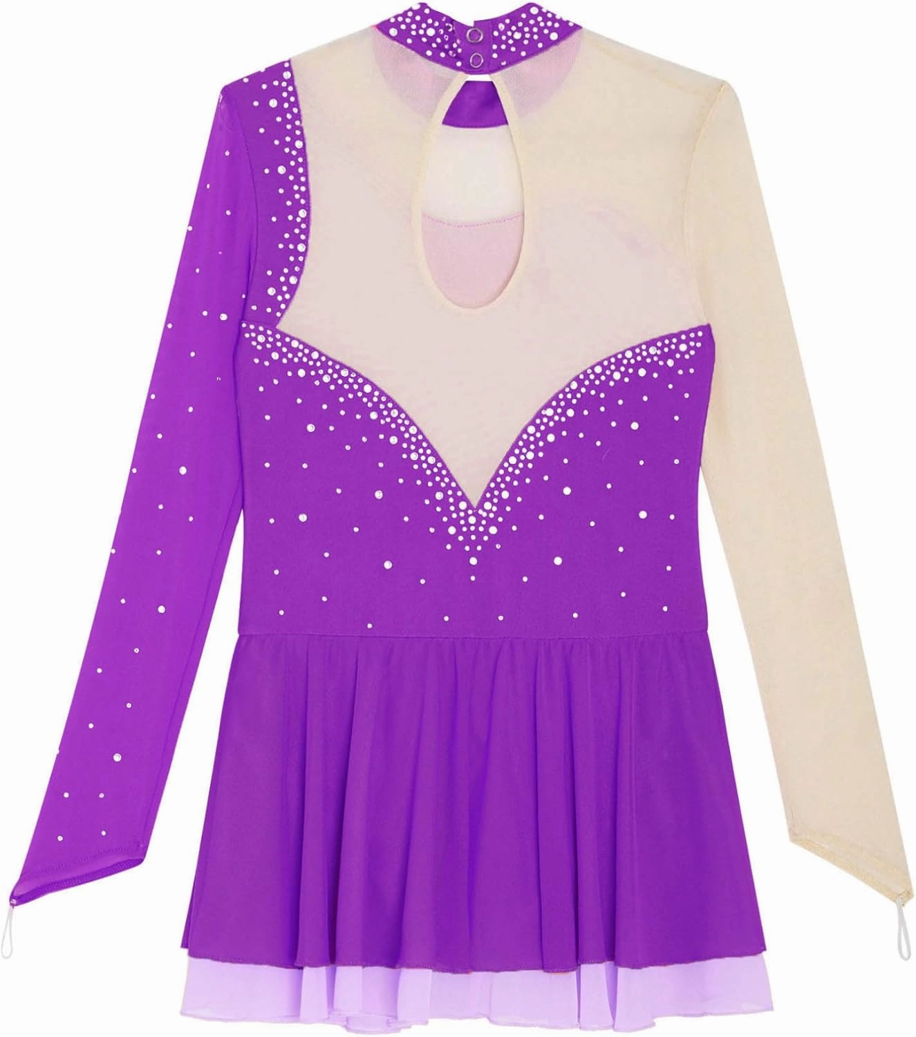 Kids Girls Sparkly Figure Skating Dress Shiny Long Sleeve Ice Skating Dance Dress for Performance Competition