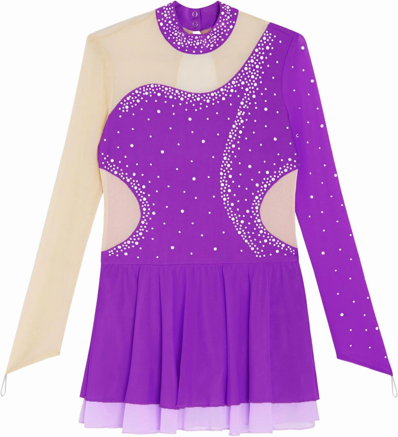 Kids Girls Sparkly Figure Skating Dress Shiny Long Sleeve Ice Skating Dance Dress for Performance Competition