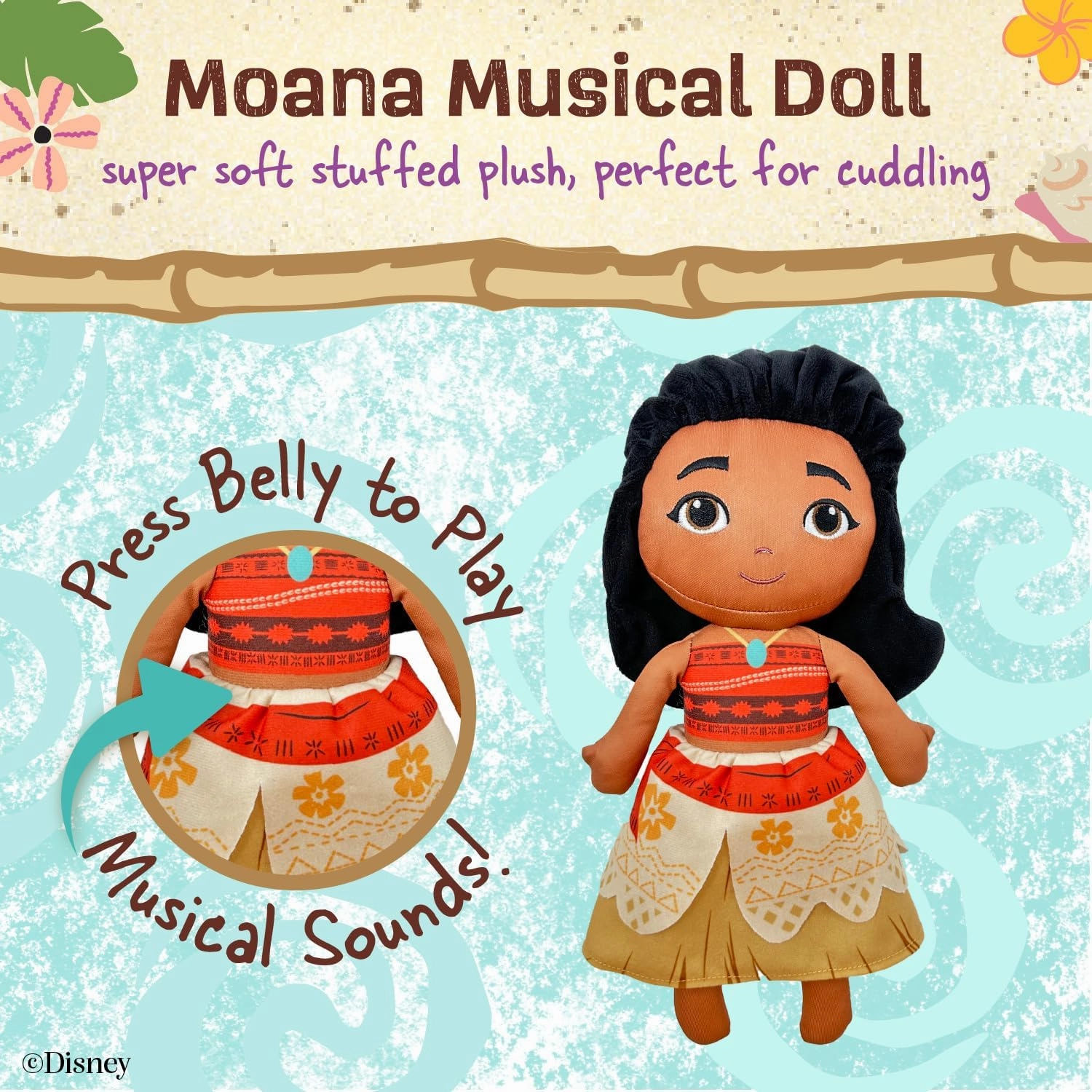 KIDS PREFERRED Disney Baby - Moana 12" Plush Doll with Musical Sounds - Collectable Stuffed Animal for Babies, Toddlers and Kids