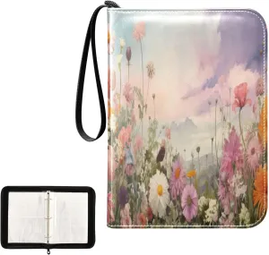 Kigai Colorful Flowers Card Binder 4-Pocket Trading Card Binder Game Card Collection Binder Album Holder with 50 Removable Sleeves Up to 400 Sports Cards