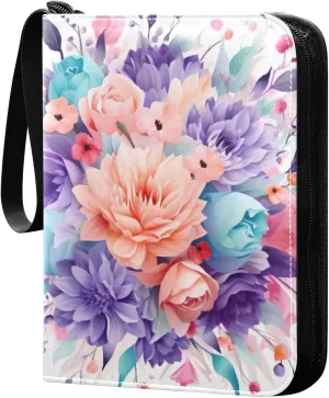 Kigai Colorful Flowers Card Binder - 400 Pockets Card Holder with 50 Sleeves, Trading Card Album Folder for Boys Girls