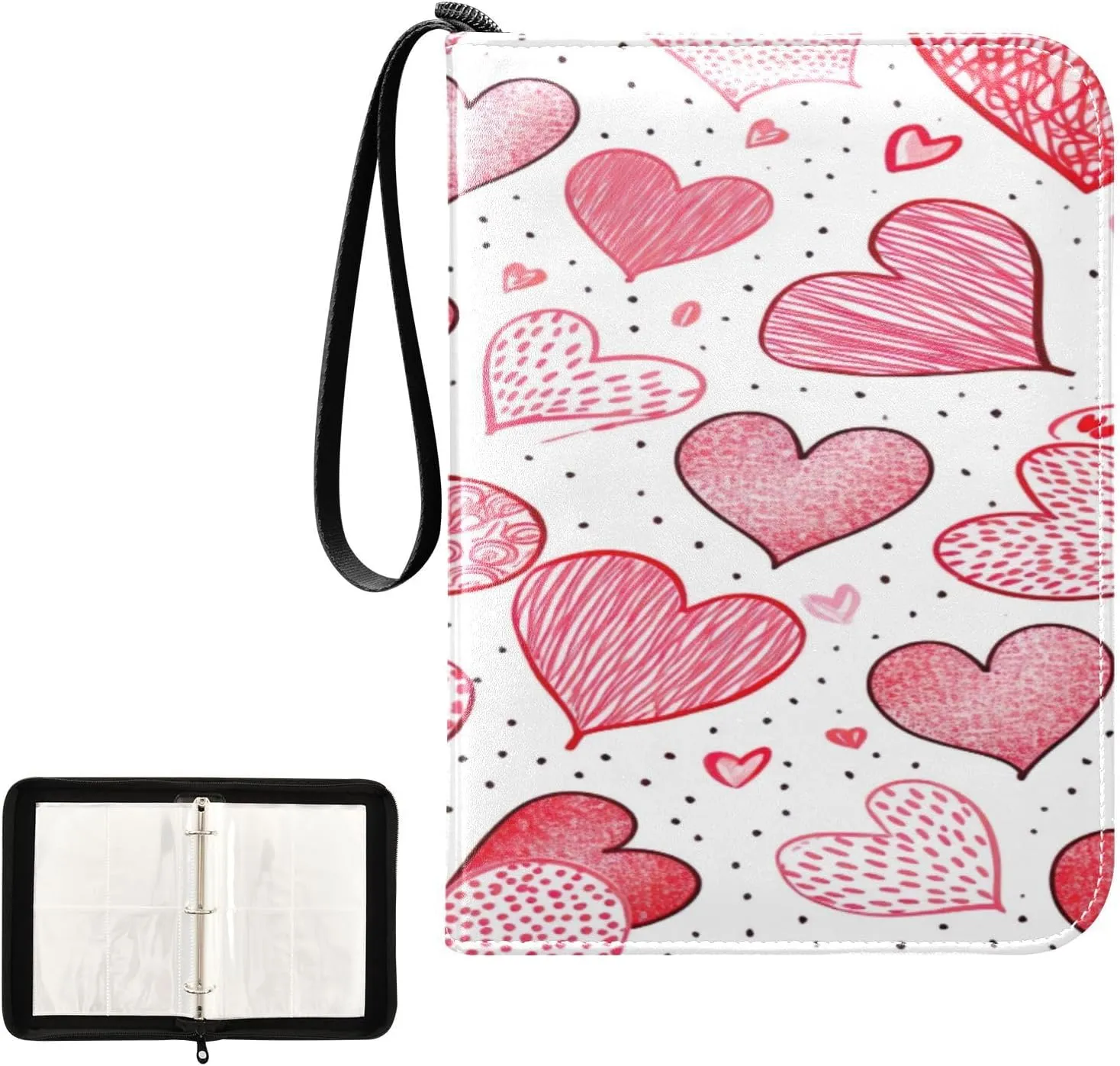 Kigai Colorful Hearts Card Binder 4-Pocket Trading Card Binder Game Card Collection Binder Album Holder with 50 Removable Sleeves Up to 400 Sports Cards