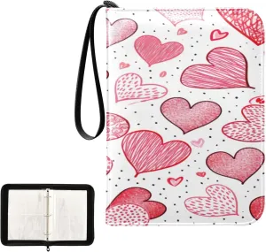Kigai Colorful Hearts Card Binder 4-Pocket Trading Card Binder Game Card Collection Binder Album Holder with 50 Removable Sleeves Up to 400 Sports Cards