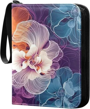 Kigai Colorful Line Flower Card Binder - 400 Pockets Card Holder with 50 Sleeves, Trading Card Album Folder for Boys Girls