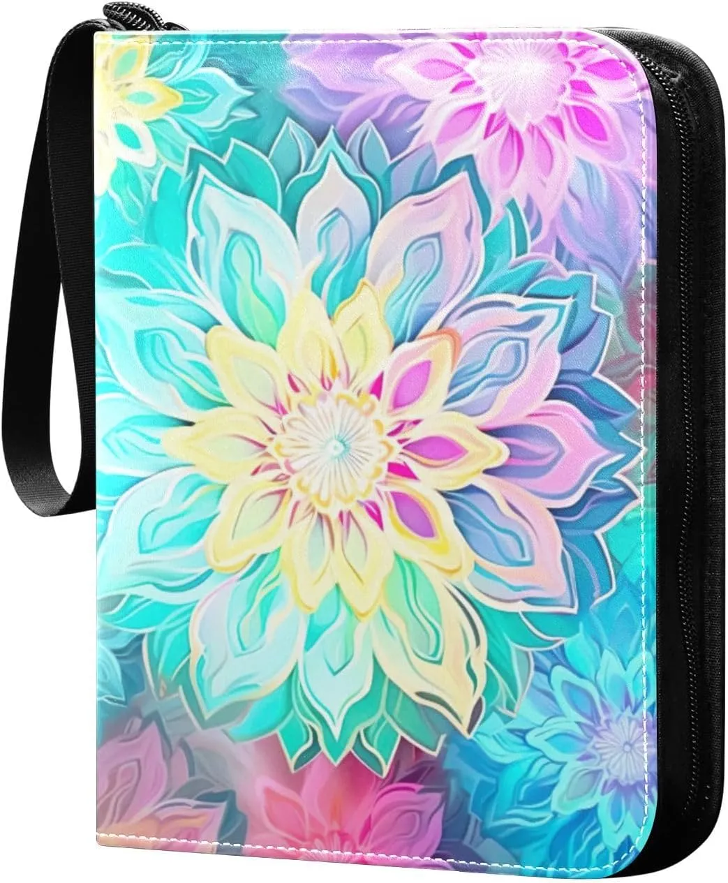 Kigai Colorful Mandala Flower Card Binder - 400 Pockets Card Holder with 50 Sleeves, Trading Card Album Folder for Boys Girls