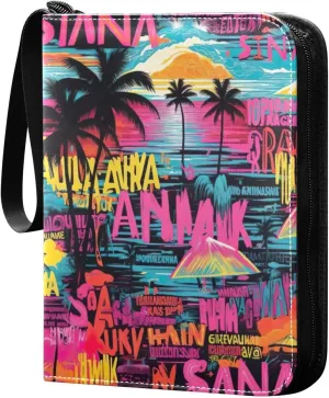 Kigai Colorful Palm Trees Card Binder - 400 Pockets Card Holder with 50 Sleeves, Trading Card Album Folder for Boys Girls