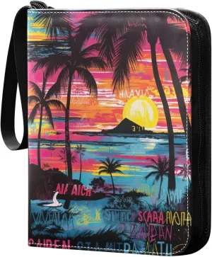 Kigai Colorful Palm Trees Card Binder - 400 Pockets Card Holder with 50 Sleeves, Trading Card Album Folder for Boys Girls