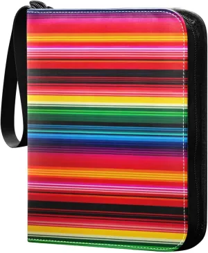 Kigai Mexican Serape Stripes Colorful Card Binder - 400 Pockets Card Holder with 50 Sleeves, Trading Card Album Folder for Boys Girls