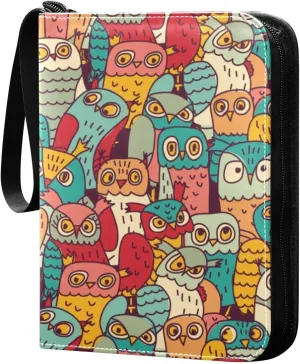 Kigai Trading Card Binder with 50 Sleeves, 400 Pockets PU Zipper Card Collection Binder 4-Pocket Portable Card Folder for Sports Cards, Game Cards (Colorful Owls)