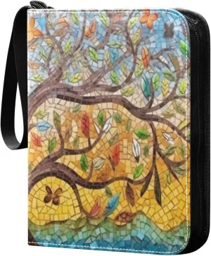 Kigai Trading Card Binder with 50 Sleeves, 400 Pockets PU Zipper Card Collection Binder 4-Pocket Portable Card Folder for Sports Cards, Game Cards (Colorful Tree)