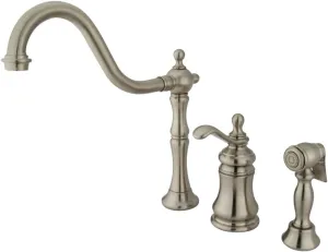 Kingston Brass KS7808TPLBS Templeton Widespread Kitchen Faucet with Brass Sprayer, Satin Nickel,8-Inch Center