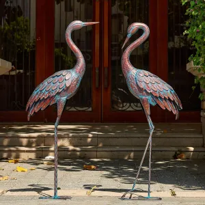 Kircust Garden Crane Statues Patina Heron Decoy, Standing Metal Crane Sculptures Bird Yard Art for Outdoor Decor, 47-48 Inch, Set of 2