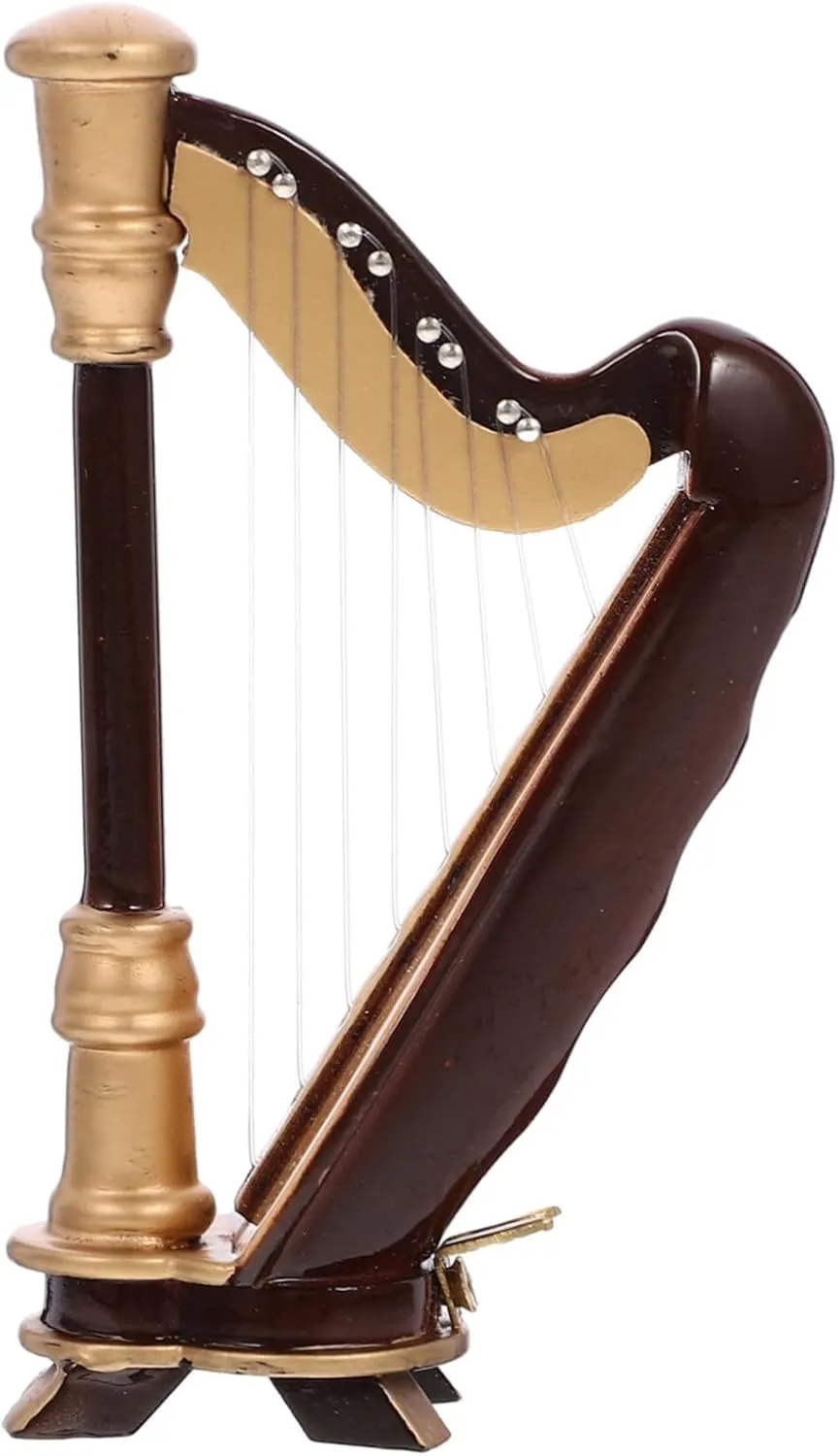 Kisangel Miniature Wooden Harp Model with Storage Box Mini Prop Harp for Dollhouse and Micro Landscape Decoration Portable Musical Instrument Home and Office