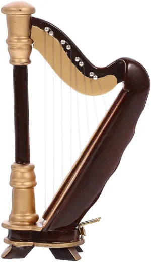 Kisangel Miniature Wooden Harp Model with Storage Box Mini Prop Harp for Dollhouse and Micro Landscape Decoration Portable Musical Instrument Home and Office
