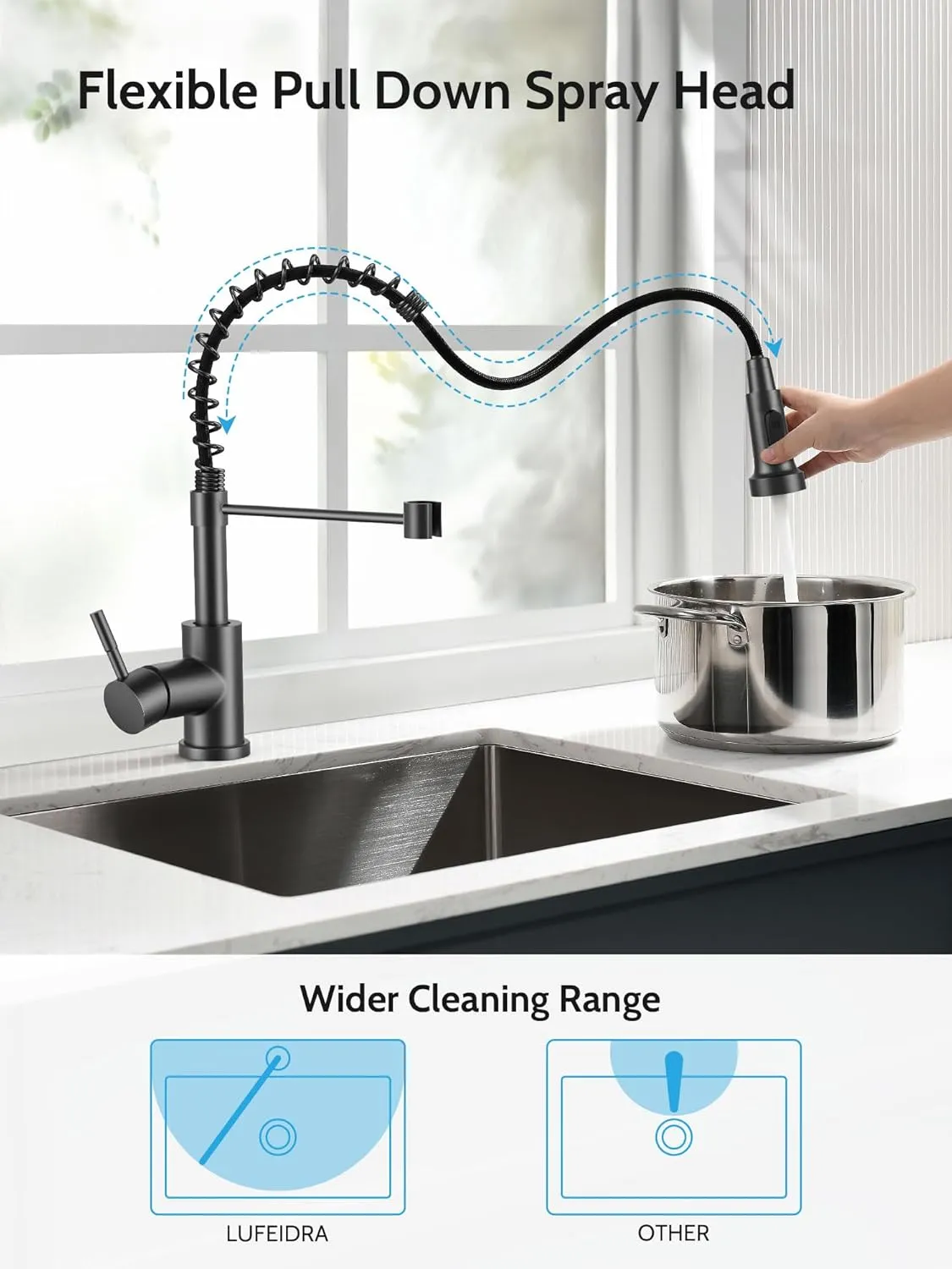 Kitchen Faucet with Pull Down Sprayer, High Arc Single Handle Stainless Steel Kitchen Sink Faucet with Sprayer for Rv Camper, Matte Black