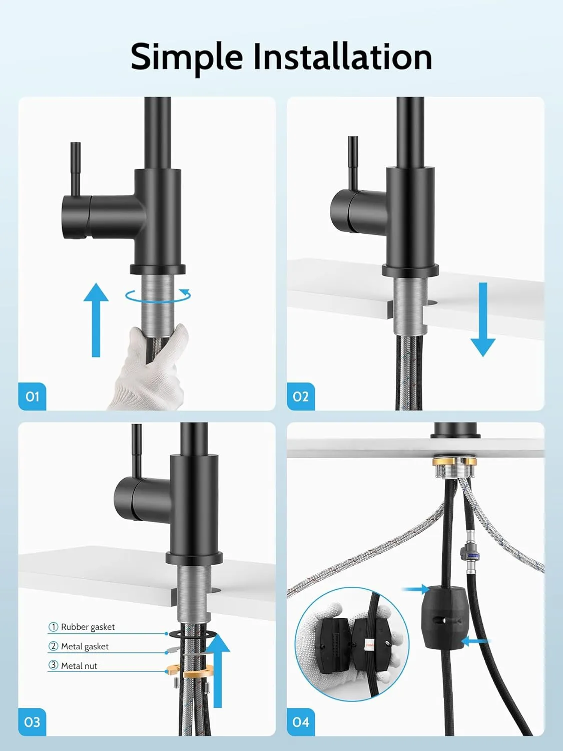 Kitchen Faucet with Pull Down Sprayer, High Arc Single Handle Stainless Steel Kitchen Sink Faucet with Sprayer for Rv Camper, Matte Black