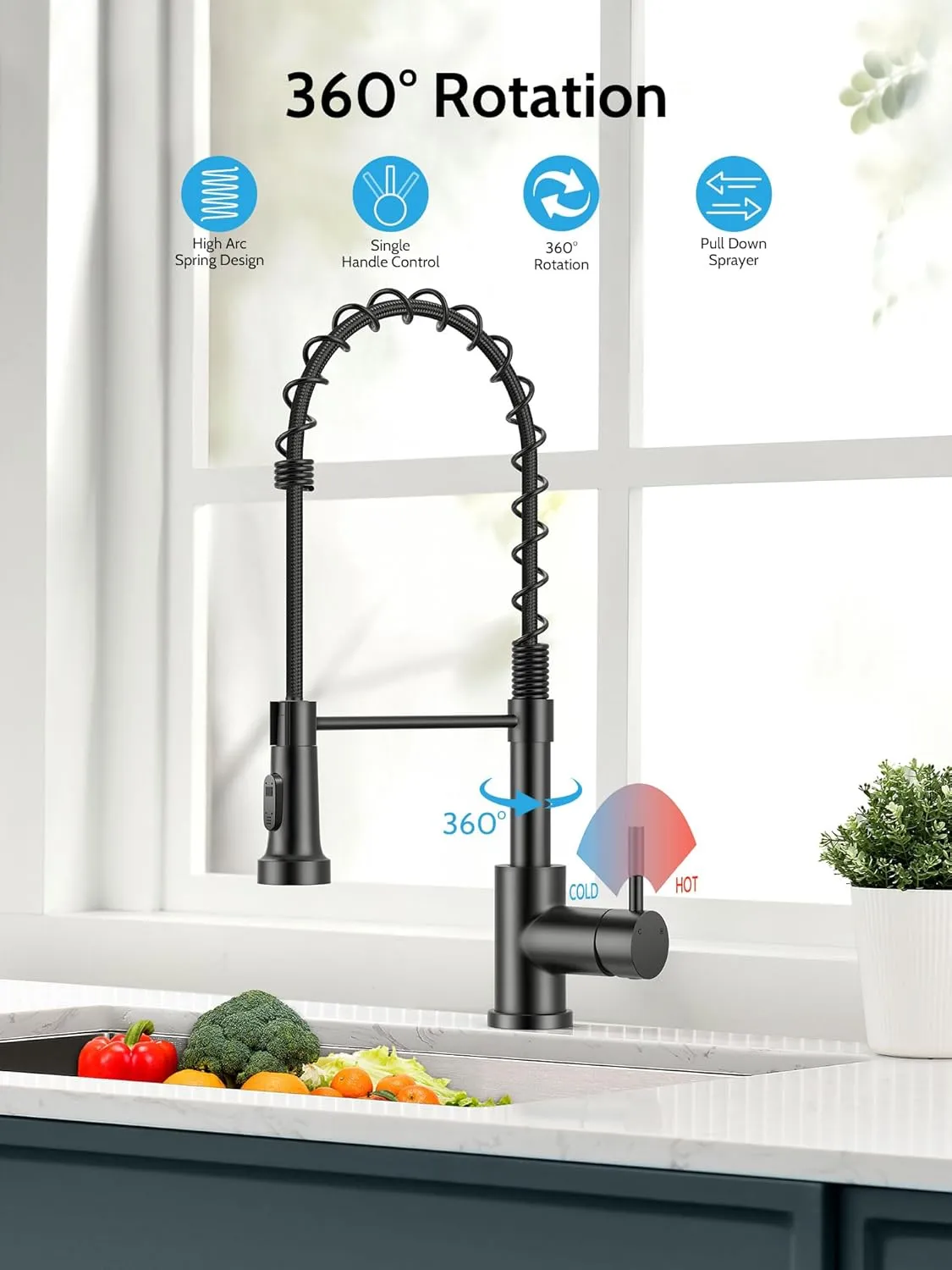 Kitchen Faucet with Pull Down Sprayer, High Arc Single Handle Stainless Steel Kitchen Sink Faucet with Sprayer for Rv Camper, Matte Black