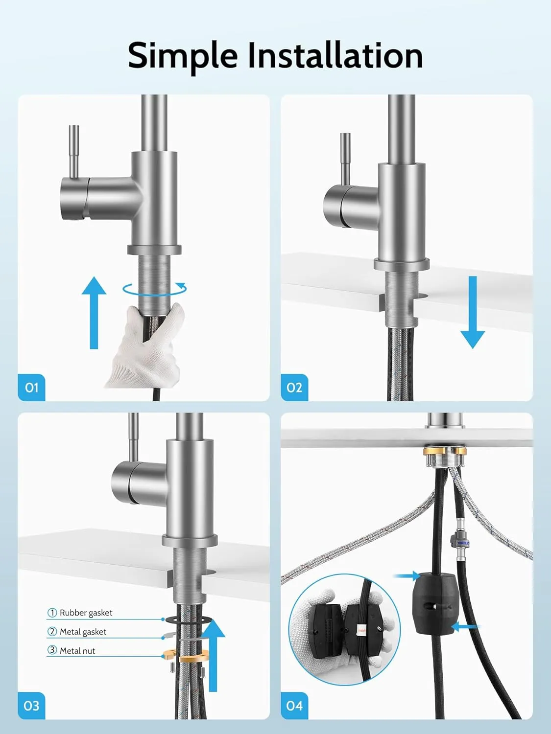 Kitchen Faucet with Pull Down Sprayer, High Arc Single Hole Single Handle Kitchen Sink Faucet with Sprayer for RV Camper, Brushed Nickel