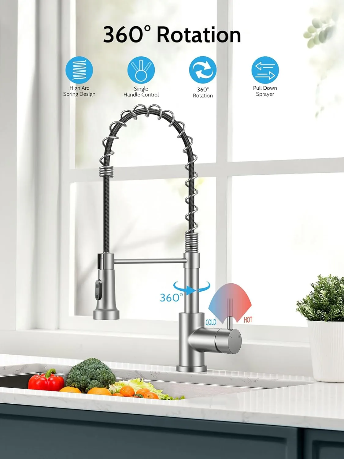 Kitchen Faucet with Pull Down Sprayer, High Arc Single Hole Single Handle Kitchen Sink Faucet with Sprayer for RV Camper, Brushed Nickel