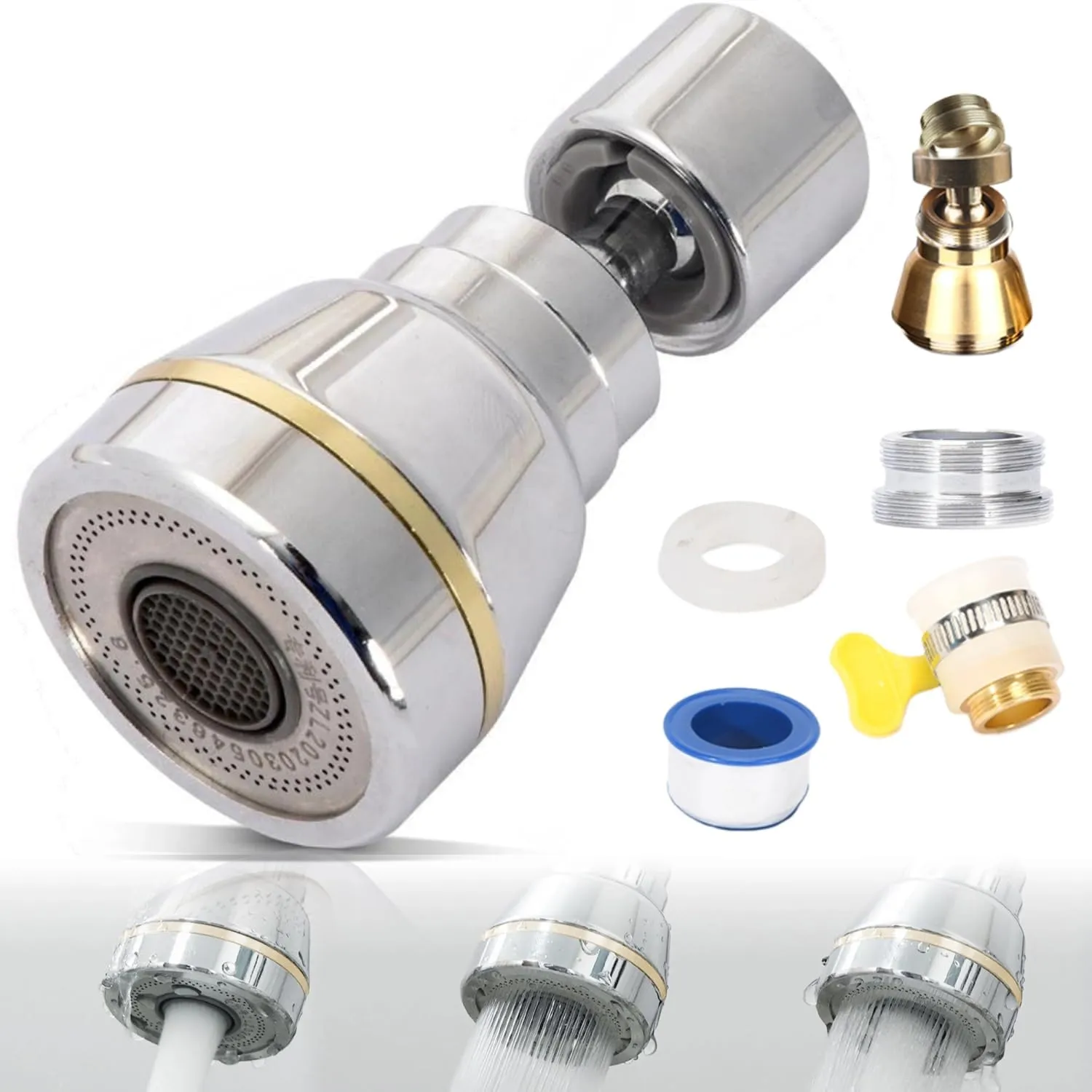 Kitchen Sink Faucet Aerator,Solid Copper High Pressure Kitchen Tap Head,360 Degree Big Angle Swivel Faucet Extender,Large Flow Sink Sprayer Attachment,Anti-Splash Water-saving Faucet Nozzle,No leaking