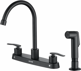 Kitchen Faucets with Side Sprayer, Matte Black High Arc 8 Inch Centerset 4 Hole Kitchen Faucet 2 Handle Stainless Steel Kitchen Sink Faucet for 4 Holes, for Commercial RV Laundry Utility