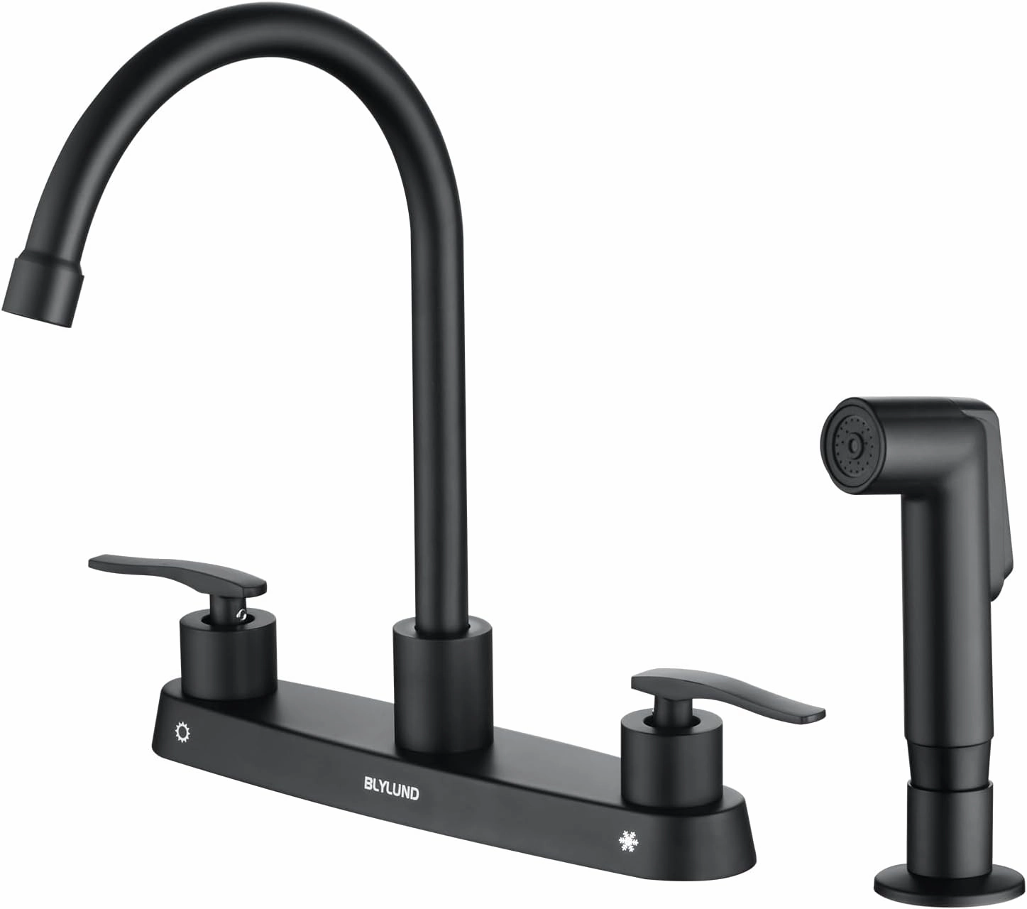 Kitchen Faucets with Side Sprayer, Matte Black High Arc 8 Inch Centerset 4 Hole Kitchen Faucet 2 Handle Stainless Steel Kitchen Sink Faucet for 4 Holes, for Commercial RV Laundry Utility