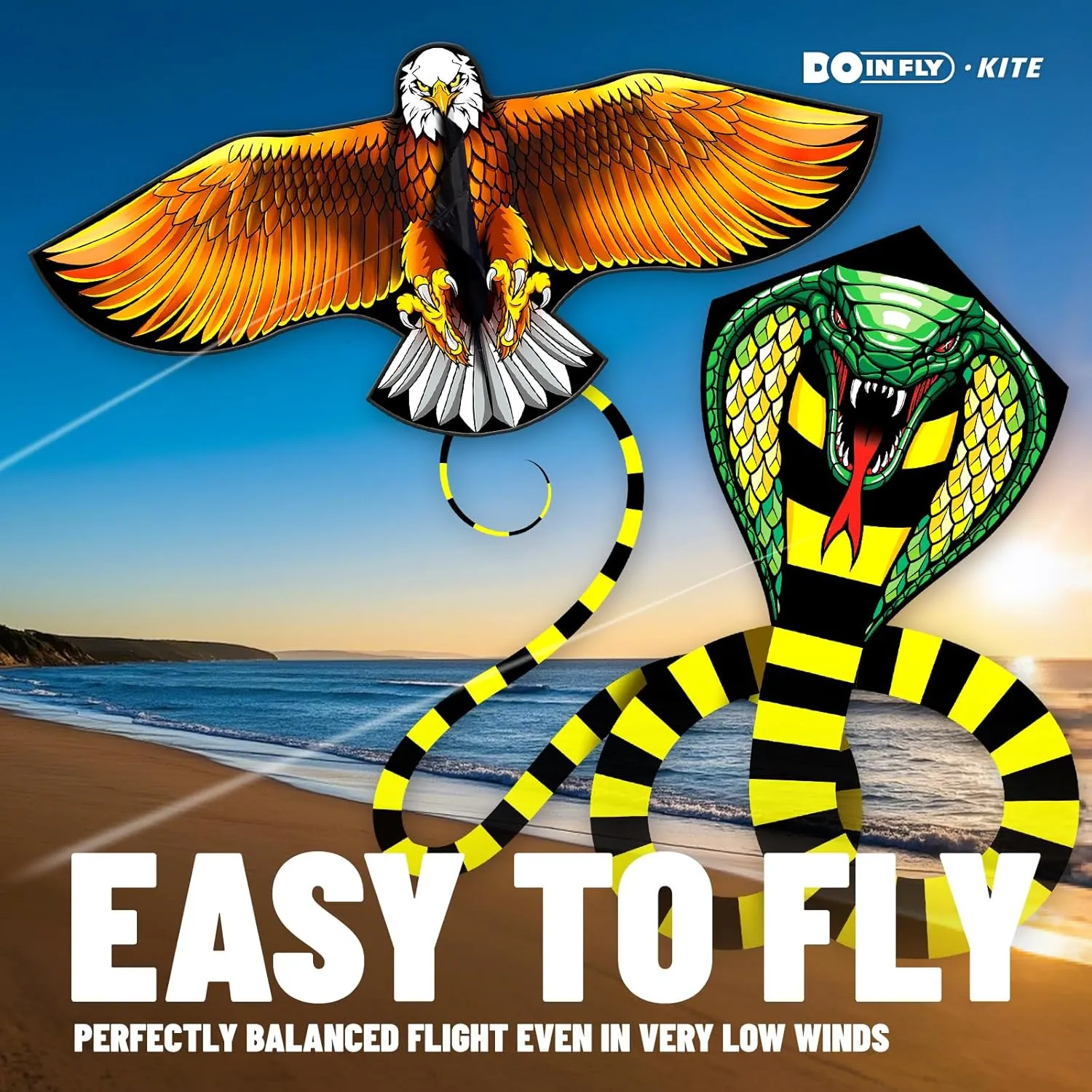 Kite for Ages 8-12, Easy to Fly and Assemble Rocket Kites for Beginner, Single Line String Professional Kites for Beach and Outdoor Activity (Eagle & Snake Kite Set)