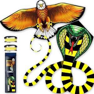 Kite for Ages 8-12, Easy to Fly and Assemble Rocket Kites for Beginner, Single Line String Professional Kites for Beach and Outdoor Activity (Eagle & Snake Kite Set)