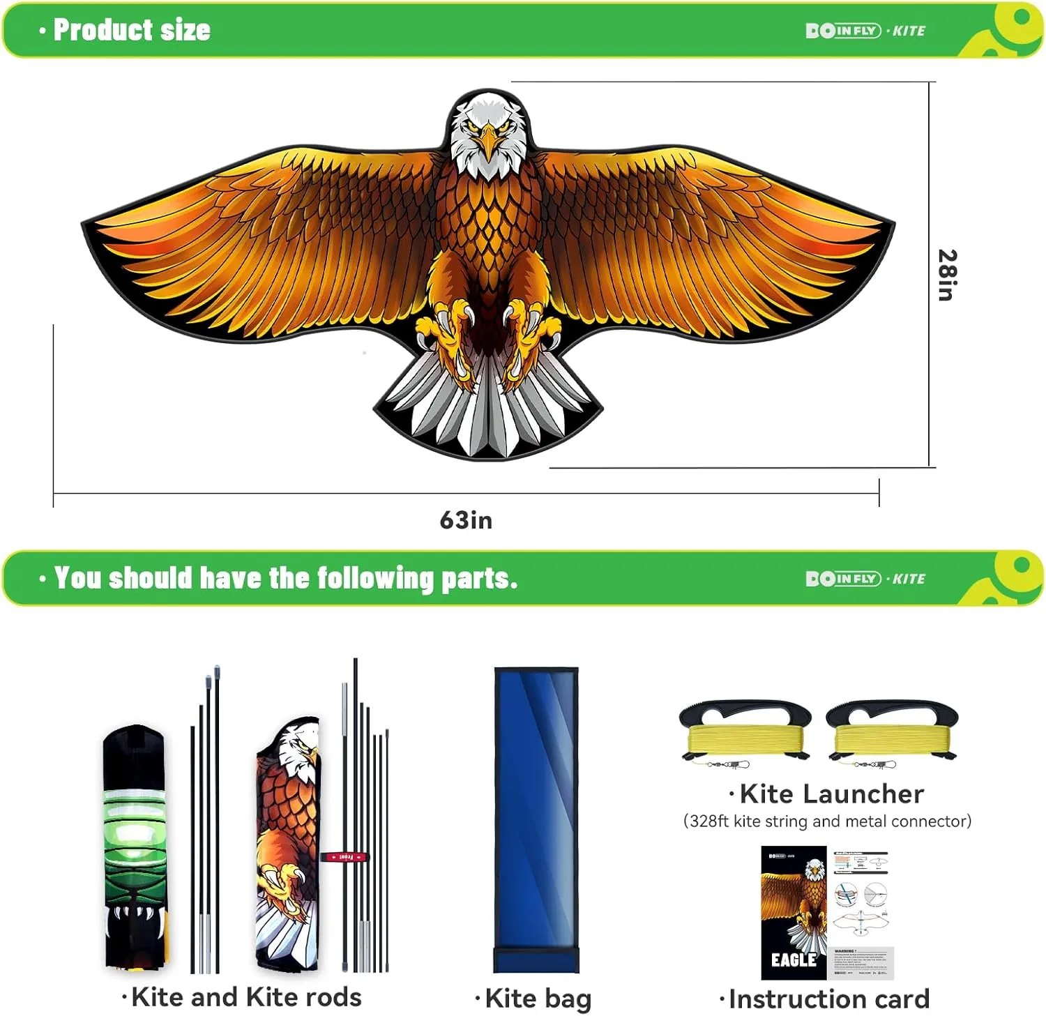 Kite for Ages 8-12, Easy to Fly and Assemble Rocket Kites for Beginner, Single Line String Professional Kites for Beach and Outdoor Activity (Eagle & Snake Kite Set)