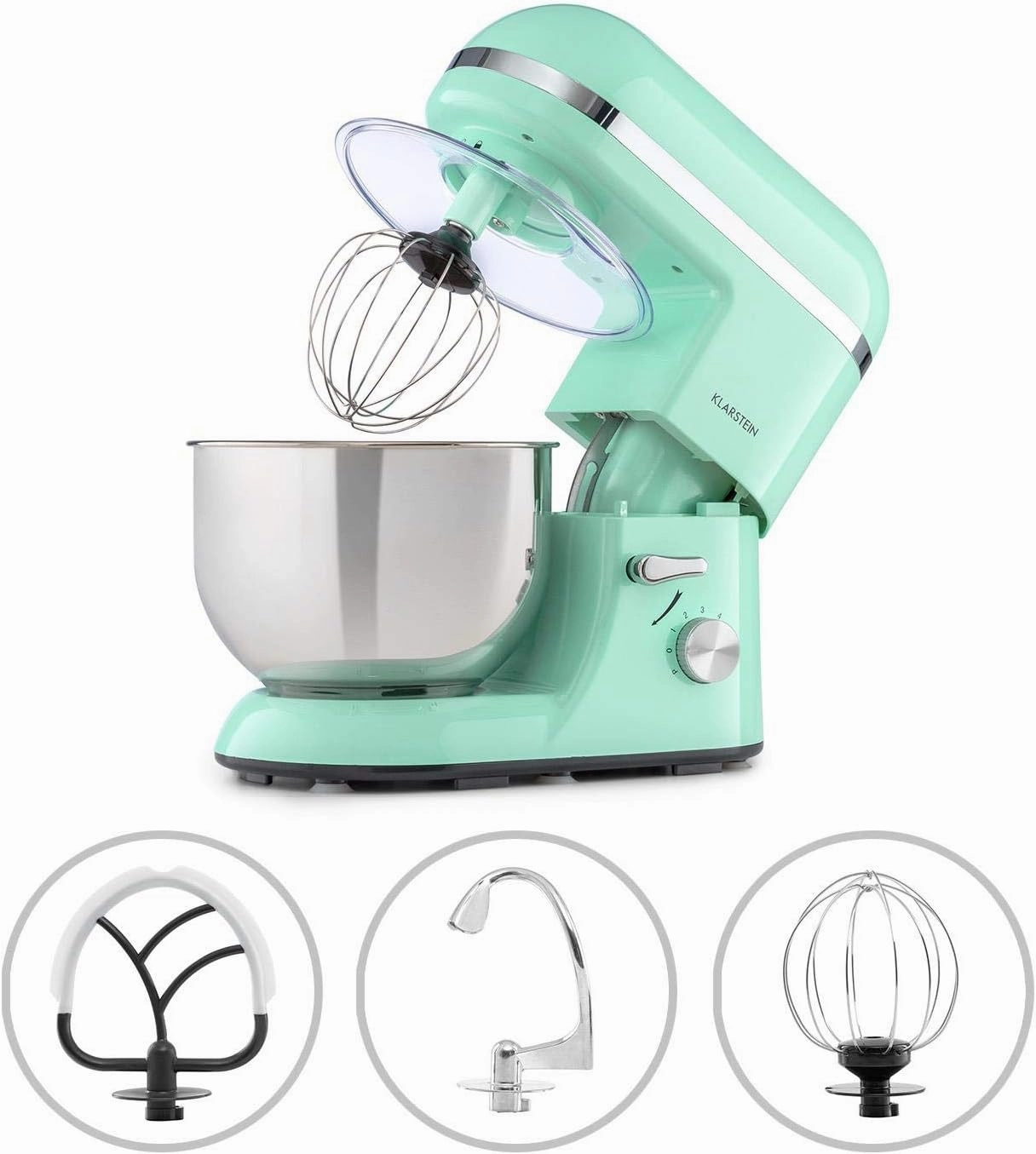 Klarstein Bella Elegance Electric Stand Mixer, Grinder, Meat Mixer, Food Mixer, Dough blender, Beater, 1.3-gallon Stainless Steel Bowl, Easy Cleaning, 650W, 6 Speed Levels