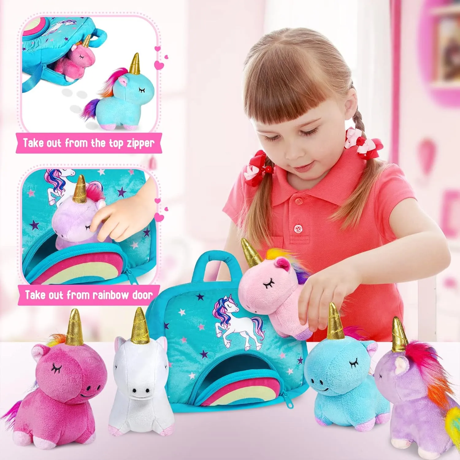 KMUYSL Unicorn Plush Toys for Girls Ages 3 4 5 6 7 8  Year Old - 5 Pcs Unicorn Stuffed Animals, Soft Plush Toys Set, Idea Xmas Valentines Easter Birthday Gifts for Kids