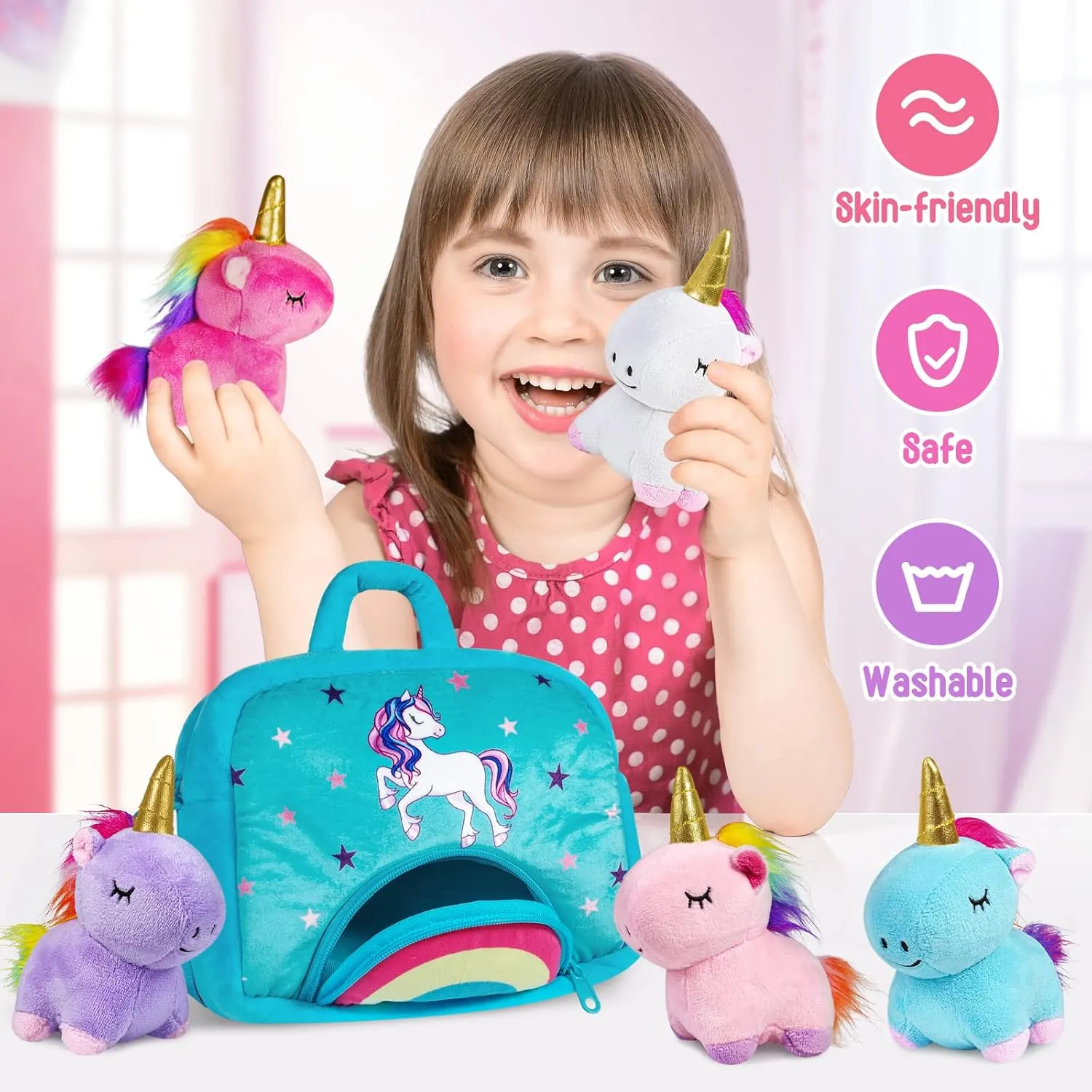 KMUYSL Unicorn Plush Toys for Girls Ages 3 4 5 6 7 8  Year Old - 5 Pcs Unicorn Stuffed Animals, Soft Plush Toys Set, Idea Xmas Valentines Easter Birthday Gifts for Kids