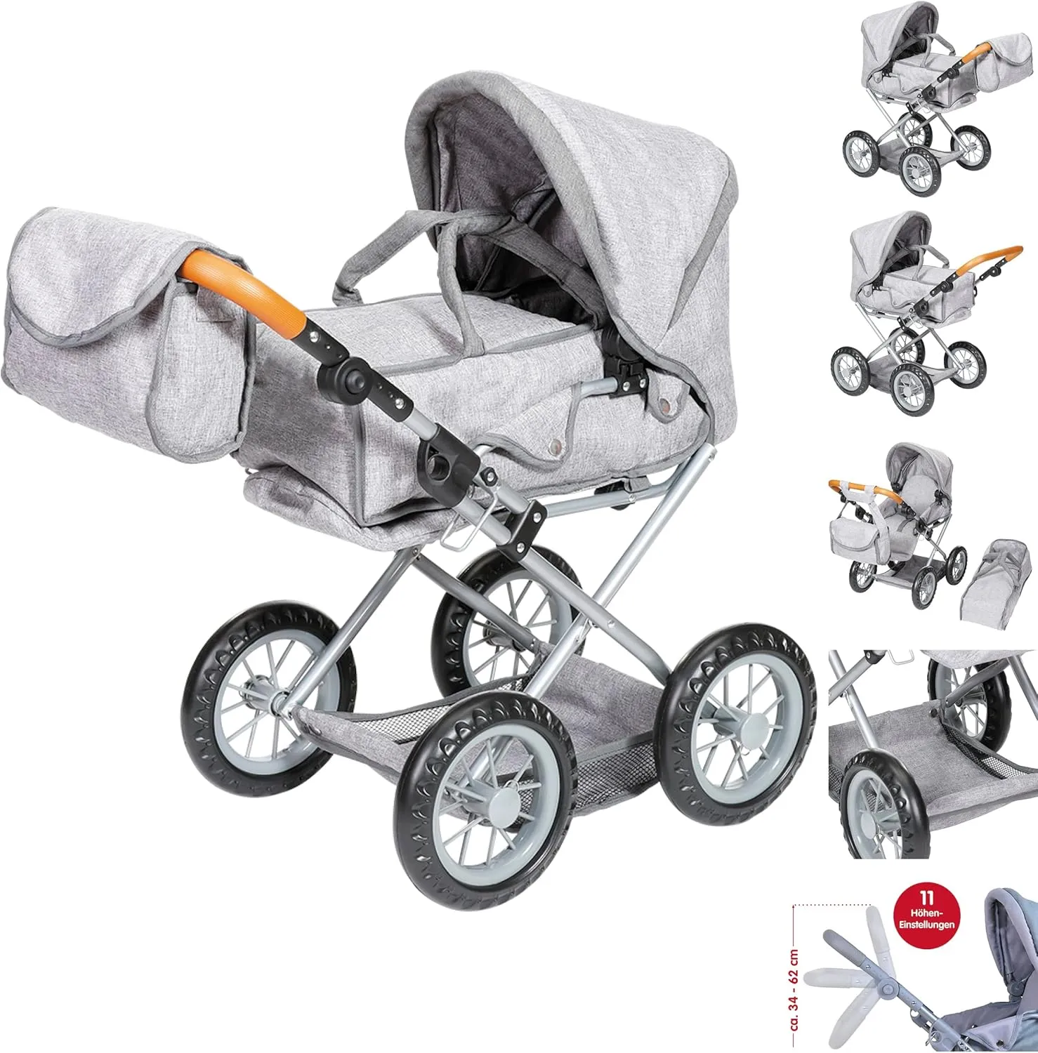 KNORRTOYS.COM - Ruby Doll Pram - Stone Brown, Grey, 51 x 37 x 64 cm (63132)